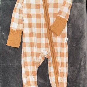 Tan and White Gingham Check Footie One Piece
